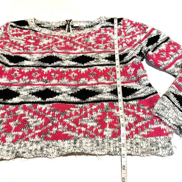 Cache Pink Geometric Knit Fuzzy Boxy Cozy Sweater Women’s L Large - Picture 7 of 9